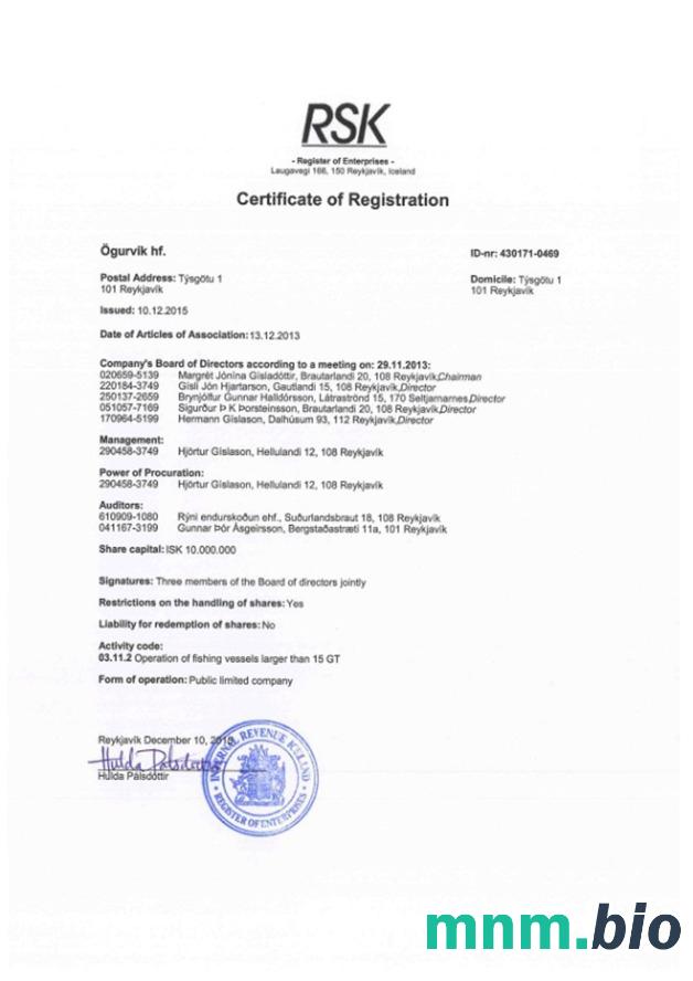 Islandzki certyfikat rejestracji Word i szablon PDF